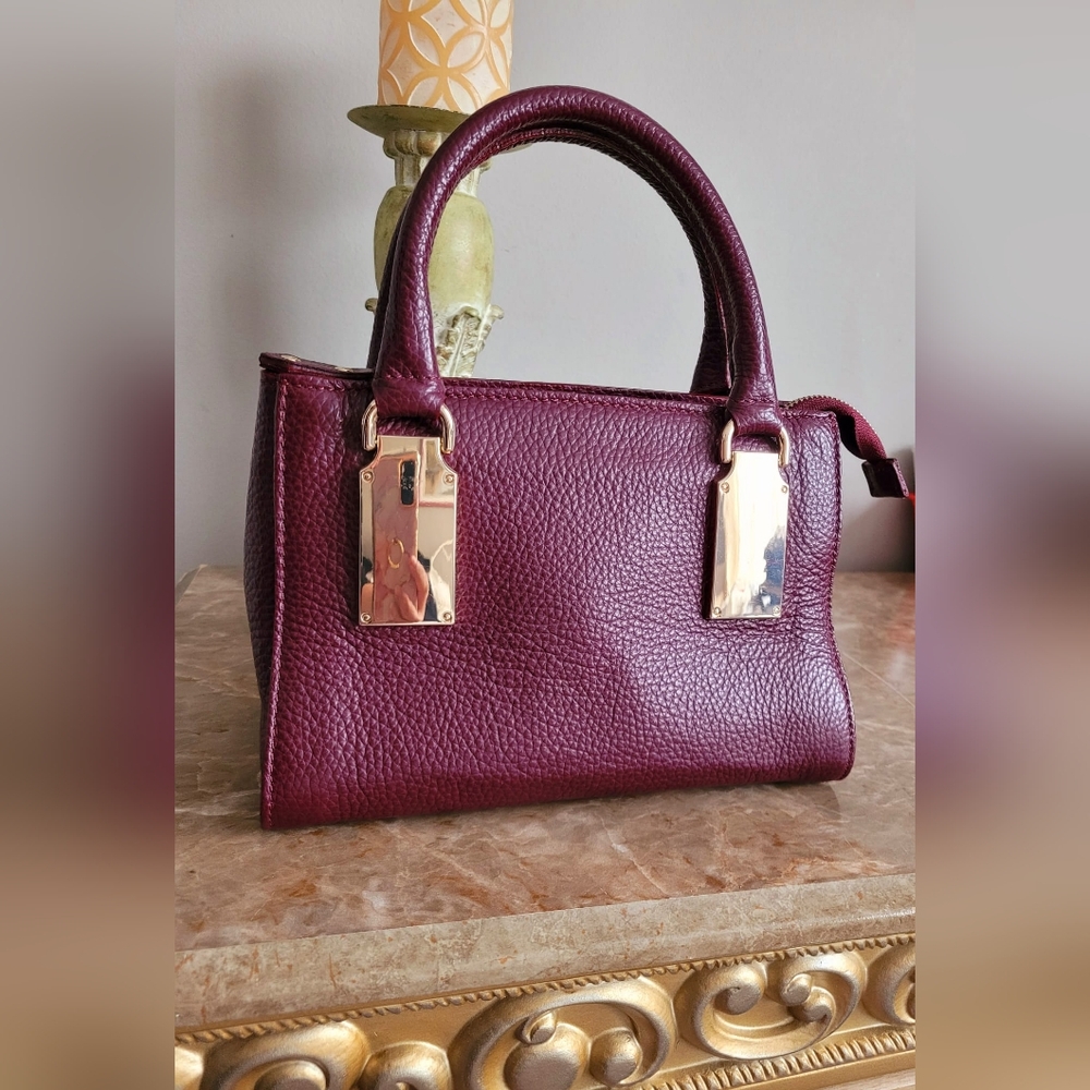 Giorgia Milani 100%Genuine Pebbled Leather Elegant Burgundy Mini Handbag 9"×7"×4 - Picture 8 of 16